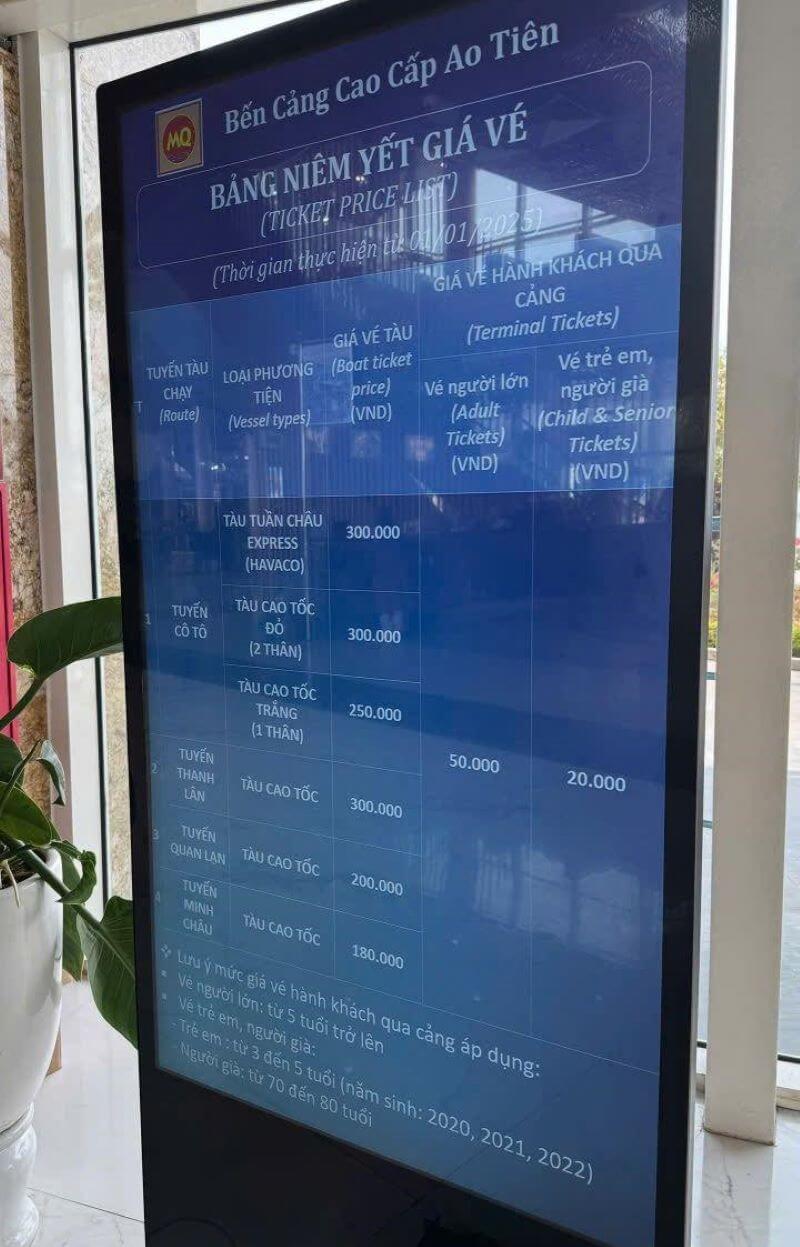 Gía vé cảng quốc tế Ao Tiên